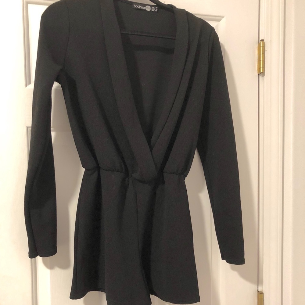 Low v-neck black long sleeve TALL romper